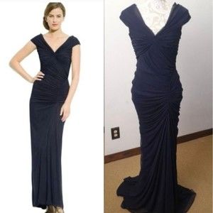 Tadashi Shoji Shoulder Twist Mermaid Dress Gown Indigo M 73370L